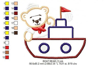 Bear embroidery designs - Sailor embroidery design machine embroidery pattern - sailor bear applique design - Teddy embroidery nautical boat Marcia Embroidery
