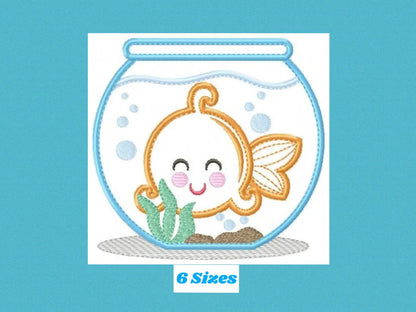 Golden fish embroidery designs - Aquarium embroidery design machine embroidery pattern - pet embroidery file - golden fish applique fishbowl Marcia Embroidery