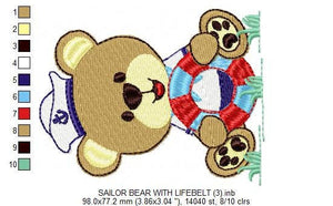 Bear embroidery designs - Teddy embroidery design machine embroidery pattern - Sailor bear embroidery file - Nautical boat instant download