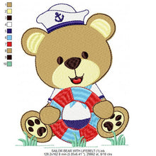 Cargar imagen en el visor de la galería, Bear embroidery designs - Teddy embroidery design machine embroidery pattern - Sailor bear embroidery file - Nautical boat instant download
