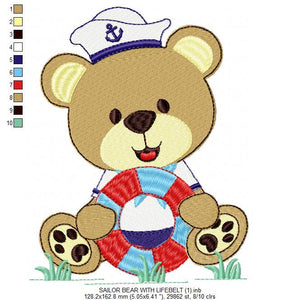 Bear embroidery designs - Teddy embroidery design machine embroidery pattern - Sailor bear embroidery file - Nautical boat instant download