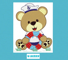 Cargar imagen en el visor de la galería, Bear embroidery designs - Teddy embroidery design machine embroidery pattern - Sailor bear embroidery file - Nautical boat instant download
