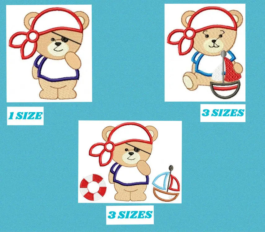 Pirate Bear embroidery designs - Pirate embroidery design machine embroidery pattern - Sailor bear applique design Teddy embroidery nautical Marcia Embroidery