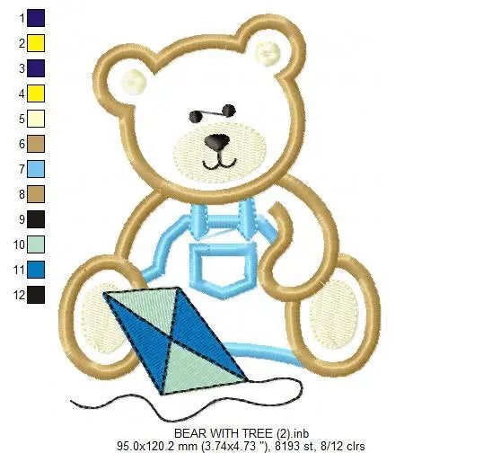 Bear embroidery designs - Teddy embroidery design machine embroidery pattern - male bear embroidery - bear applique design Tree embroidery Marcia Embroidery