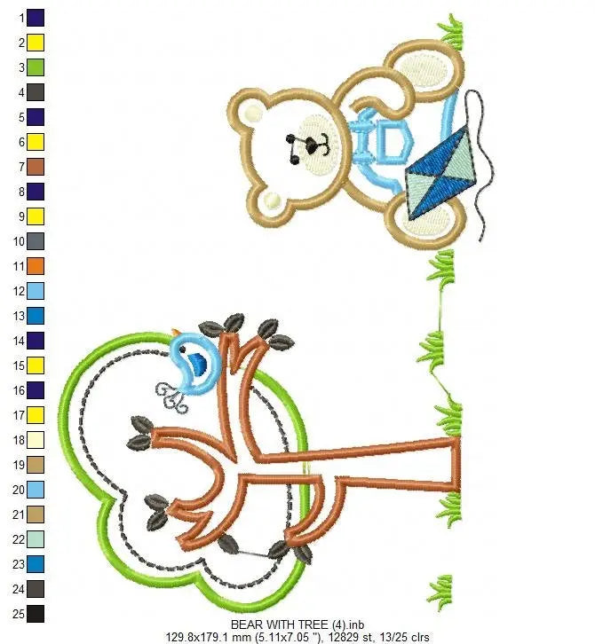 Bear embroidery designs - Teddy embroidery design machine embroidery pattern - male bear embroidery - bear applique design Tree embroidery Marcia Embroidery