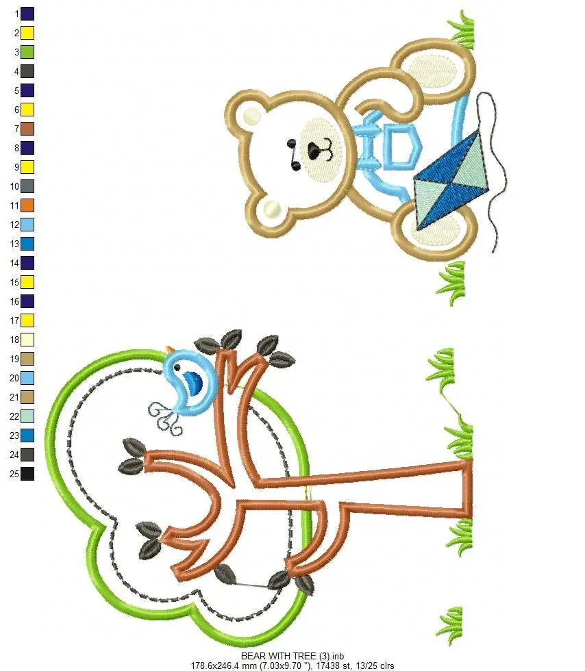 Bear embroidery designs - Teddy embroidery design machine embroidery pattern - male bear embroidery - bear applique design Tree embroidery Marcia Embroidery