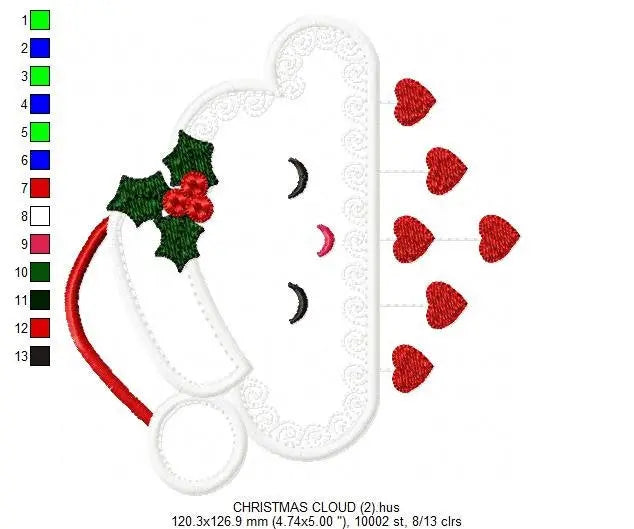 Xmas embroidery designs - Cloud embroidery design machine embroidery pattern - Christmas embroidery file - instant download Christmas design Marcia Embroidery