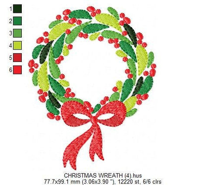 Xmas Wreath embroidery designs - Holly Wreath embroidery design machine embroidery pattern - Christmas Wreath embroidery file download