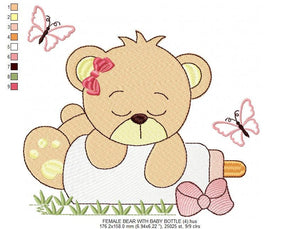 Baby Bear with bottle embroidery designs - Sleeping Teddy embroidery design machine embroidery pattern - Boy and girl - Instant download pes