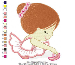 Ballerina embroidery designs - Ballet dancer embroidery design machine embroidery pattern - Girl tutu flowers - Instant download pes jef dst