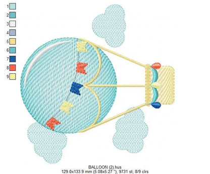 Balloon embroidery designs - Hot air balloon embroidery design machine embroidery pattern - Sky clouds embroidery file - instant download Marcia Embroidery