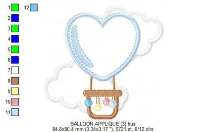 Balloon embroidery designs - Hot air balloon embroidery design machine embroidery pattern - Sky embroidery file - Heart embroidery applique Marcia Embroidery
