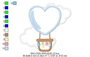 Balloon embroidery designs - Hot air balloon embroidery design machine embroidery pattern - Sky embroidery file - Heart embroidery applique