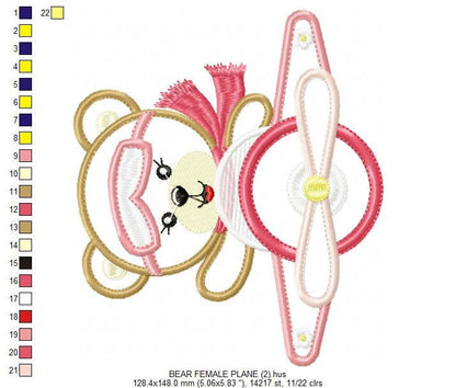 Pilot Bear embroidery designs - Plane embroidery design machine embroidery pattern - Teddy bear applique design girl - baby embroidery file