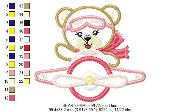 Pilot Bear embroidery designs - Plane embroidery design machine embroidery pattern - Teddy bear applique design girl - baby embroidery file
