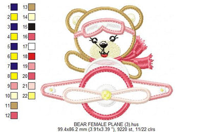 Pilot Bear embroidery designs - Plane embroidery design machine embroidery pattern - Teddy bear applique design girl - baby embroidery file