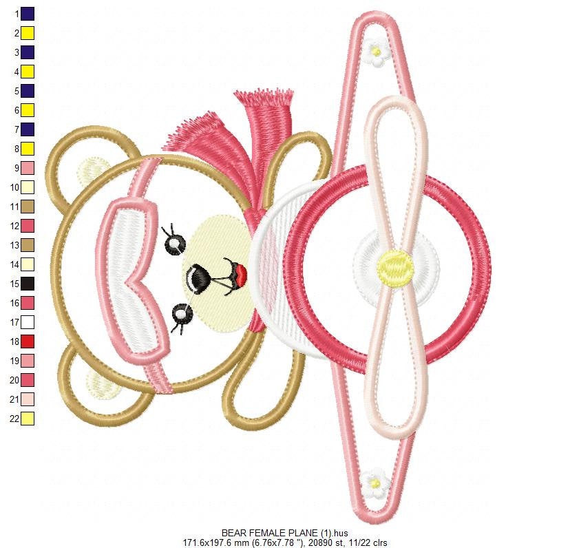 Pilot Bear embroidery designs - Plane embroidery design machine embroidery pattern - Teddy bear applique design girl - baby embroidery file