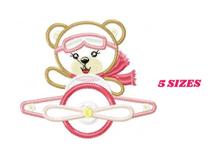 Pilot Bear embroidery designs - Plane embroidery design machine embroidery pattern - Teddy bear applique design girl - baby embroidery file