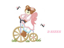 Load image into Gallery viewer, Bear embroidery designs - Teddy embroidery design machine embroidery pattern - Angel bear in a bike embroidery - Bear applique design baby
