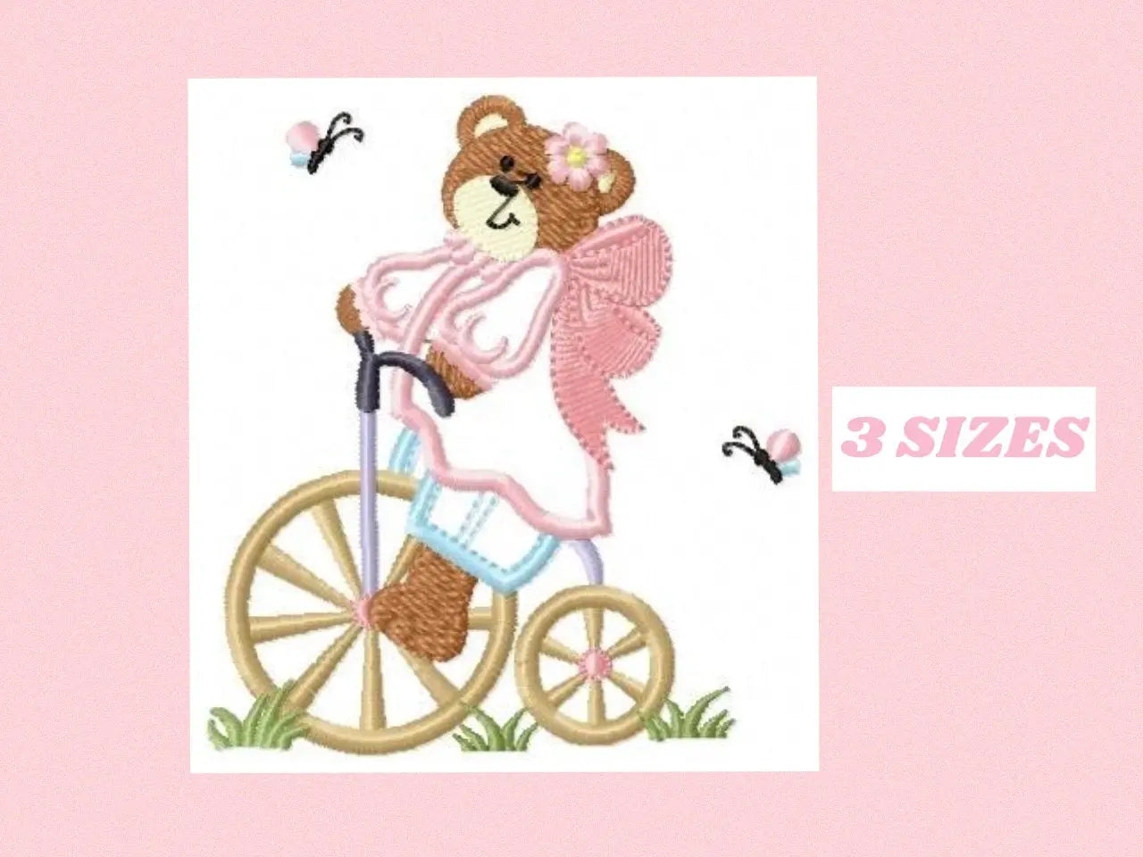 Bear embroidery designs - Teddy embroidery design machine embroidery pattern - Angel bear in a bike embroidery - Bear applique design baby Marcia Embroidery