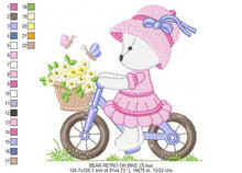 Laden Sie das Bild in den Galerie-Viewer, Bear embroidery designs - Baby girl embroidery design machine embroidery pattern - female bear in a bike embroidery file - full fill stitch
