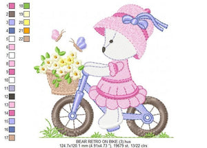 Bear embroidery designs - Baby girl embroidery design machine embroidery pattern - female bear in a bike embroidery file - full fill stitch