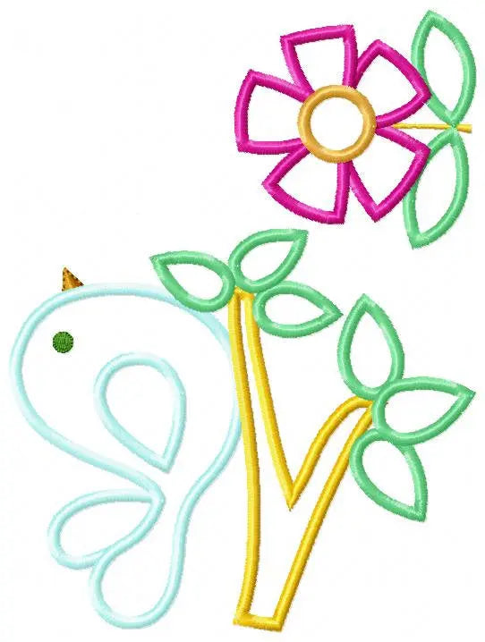 Bird embroidery designs - Bird with Flower applique machine embroidery pattern - Easy Bird applique design - Instant download pes jef dst Marcia Embroidery