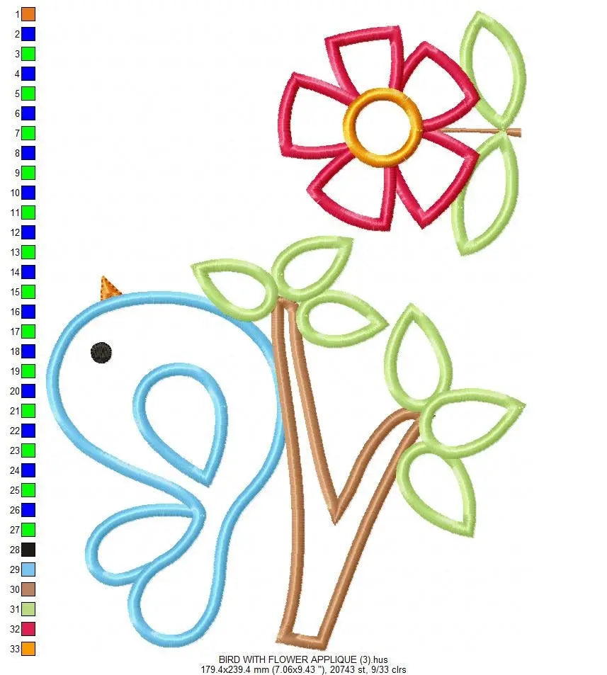 Bird embroidery designs - Bird with Flower applique machine embroidery pattern - Easy Bird applique design - Instant download pes jef dst Marcia Embroidery