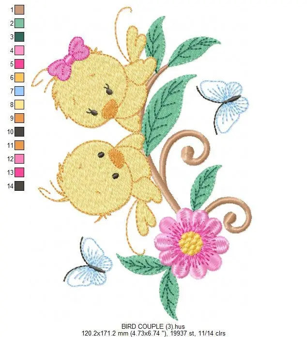 Bird embroidery designs - Baby girl embroidery design machine embroidery pattern - instant download - love couple embroidery birdies spring Marcia Embroidery
