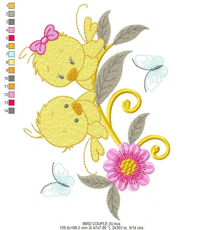 Bird embroidery designs - Baby girl embroidery design machine embroidery pattern - instant download - love couple embroidery birdies spring Marcia Embroidery