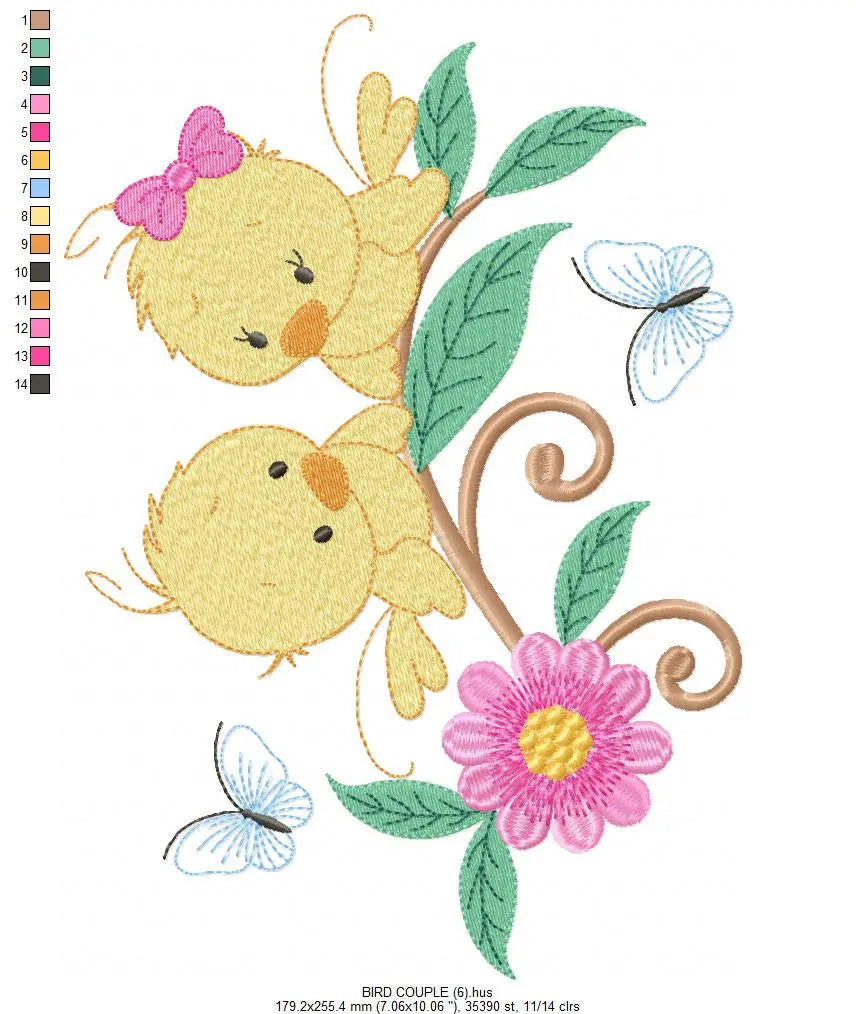 Bird embroidery designs - Baby girl embroidery design machine embroidery pattern - instant download - love couple embroidery birdies spring Marcia Embroidery