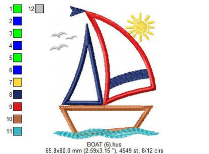 Boat embroidery designs - Sailboat embroidery design machine embroidery pattern - nautical file instant download - boat applique design boy