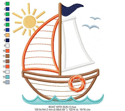 Sailboat embroidery designs - nautical embroidery design machine embroidery pattern - Boat applique design - boy kid embroidery baby layette Marcia Embroidery