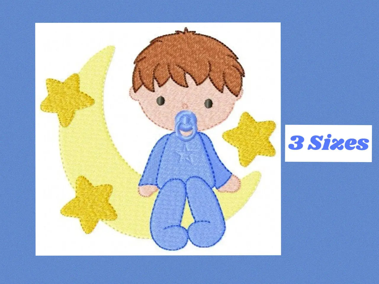 Sleeping boy embroidery design - Half moon with stars machine embroidery pattern - Baby boy file - Instant digital download pes jef dst hus Marcia Embroidery