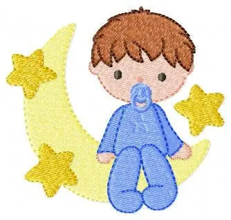 Sleeping boy embroidery design - Half moon with stars machine embroidery pattern - Baby boy file - Instant digital download pes jef dst hus Marcia Embroidery