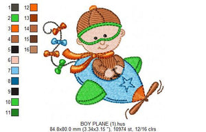 Pilot embroidery designs - Plane embroidery design machine embroidery pattern - Baby boy embroidery file - instant download Aviator toddler