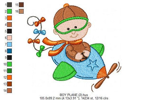 Pilot embroidery designs - Plane embroidery design machine embroidery pattern - Baby boy embroidery file - instant download Aviator toddler