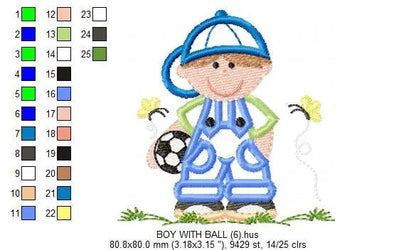 Boy embroidery designs - Soccer embroidery design machine embroidery file - Boy with cap applique design - Soccer player applique design Marcia Embroidery