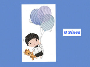 Balloon embroidery designs - Boy with balloons embroidery design machine embroidery pattern - Baby boy embroidery file filled design pes jef