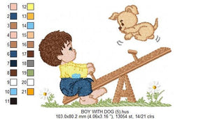 Boy embroidery designs - Dog embroidery design machine embroidery pattern - boy on swing embroidery file - kid embroidery filled design pes