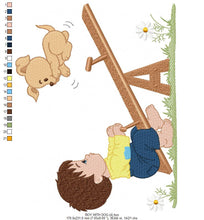 Charger l&#39;image dans la galerie, Boy embroidery designs - Dog embroidery design machine embroidery pattern - boy on swing embroidery file - kid embroidery filled design pes
