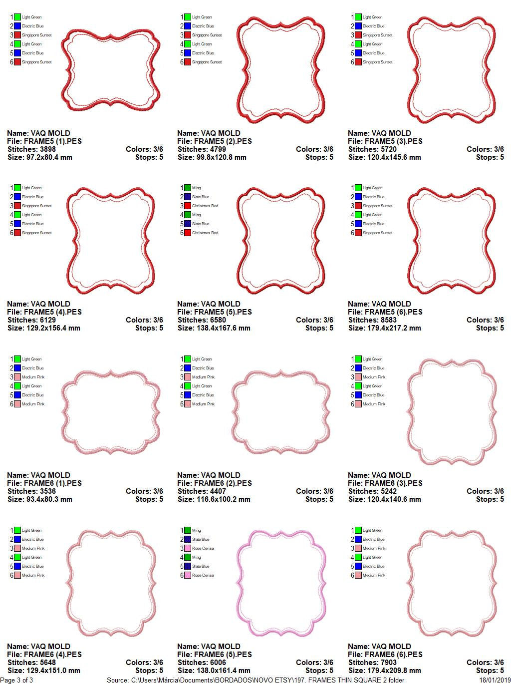 Frame embroidery designs set - Frame Applique Design machine embroidery pattern - Monogram embroidery file - shape tag  instant download