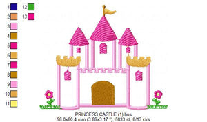 Castle embroidery designs - Princess palace embroidery design machine embroidery pattern - mansion embroidery file baby girl castle applique