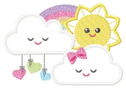 Sun with Clouds embroidery design - Rainbow applique machine embroidery pattern - Baby girl file - Instant digital download pes jef dst hus Marcia Embroidery
