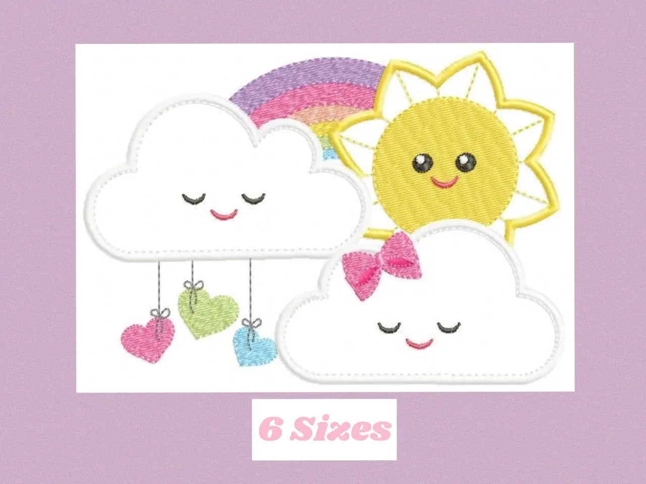 Sun with Clouds embroidery design - Rainbow applique machine embroidery pattern - Baby girl file - Instant digital download pes jef dst hus Marcia Embroidery