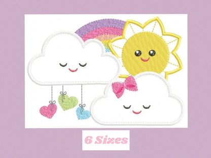 Sun with Clouds embroidery design - Rainbow applique machine embroidery pattern - Baby girl file - Instant digital download pes jef dst hus Marcia Embroidery