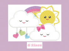 Charger l&#39;image dans la galerie, Cloud embroidery design - Rainbow embroidery design machine embroidery pattern - Baby girl embroidery - sun embroidery sky applique design
