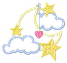 Charger l&#39;image dans la galerie, Moon embroidery design - Stars embroidery design machine embroidery pattern - Cloud embroidery file moon applique design - night embroidery
