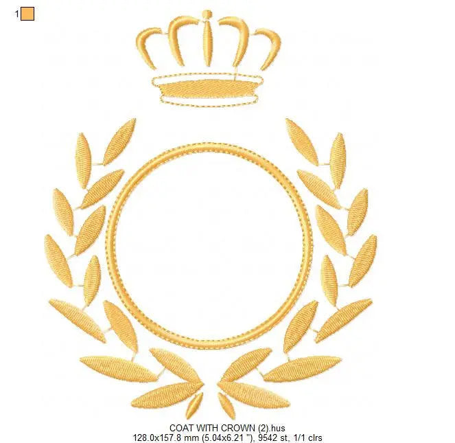 Crown Monogram Circle Frame embroidery designs - Golden Laurel with crown machine embroidery pattern - Instant digital download pes jef dst Marcia Embroidery