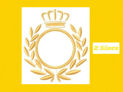 Crown Monogram Circle Frame embroidery designs - Golden Laurel with crown machine embroidery pattern - Instant digital download pes jef dst Marcia Embroidery